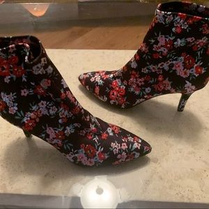 Floral Black Booties